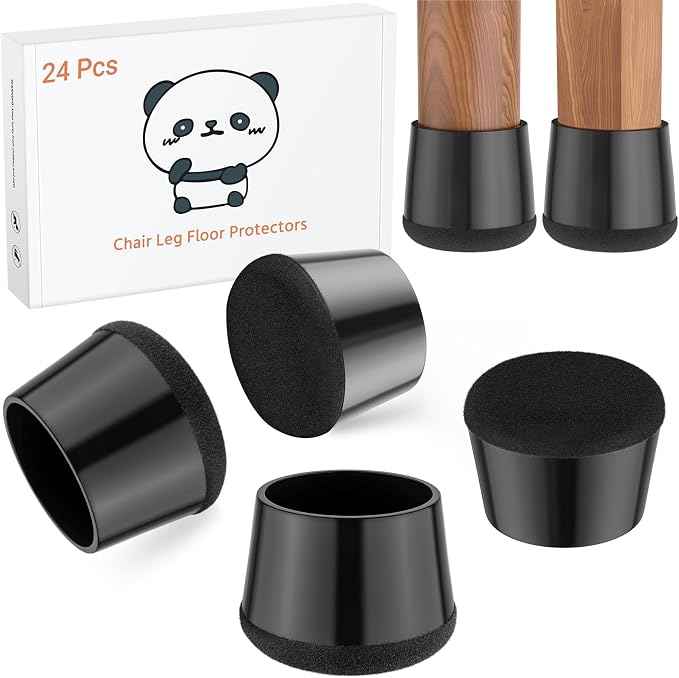 24 PCS Silicone Chair Leg Floor Protectors Medium Fit Rubber Felt Furniture