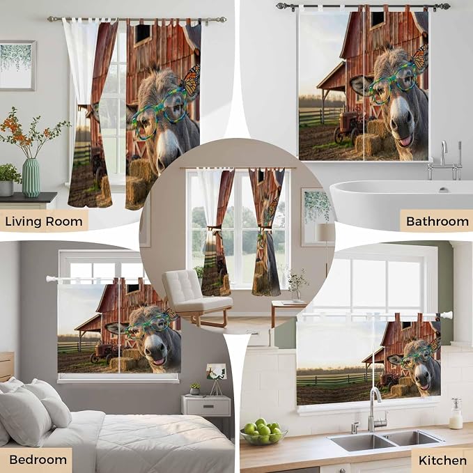 Farm Donkeys Living Room Curtains 96 Inch Length, Window Curtains Tab Top - Image 7