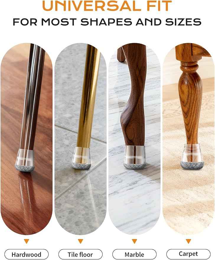 24 PCS Silicone & Felt Chair Leg Floor Protectors