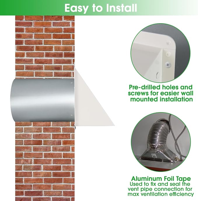 12 Inch Hooded Wall Vent with Screen and Damper, Outdoor Wall Exhaust Cover Cap - Image 6