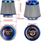 PTNHZ Universal Burnt Blue Neck 3" 76mm Car High Flow Cold Air Intake Air - Image 3
