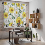 Yellow Daisy Kitchen Curtains, Farmhouse Country Flower Leaf Plant Wood Grain - Image 6