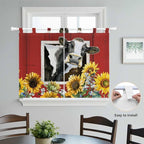 Cows Sunflowers Kitchen Curtains 45 Inch Length, Short Cafe Window Curtains Tab - Image 4