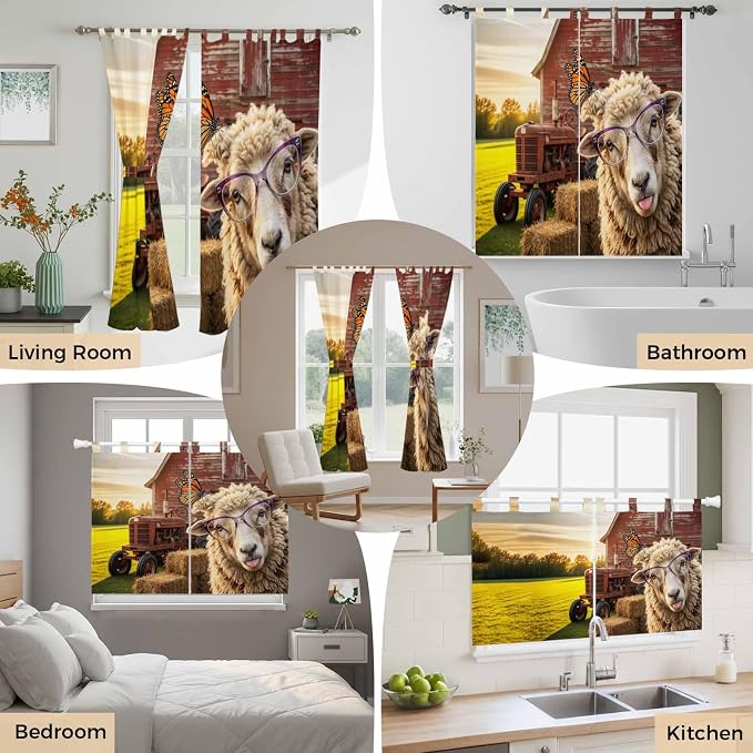 Farm Sheep Bedroom Curtains 72 Inch Length, Window Curtains Tab Top, Farmhouse - Image 7