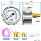 MEANLIN MEASURE 0~15Psi Dry Low Pressure Gauge Stainless Steel 1/4" NPT 2" FACE - Image 2