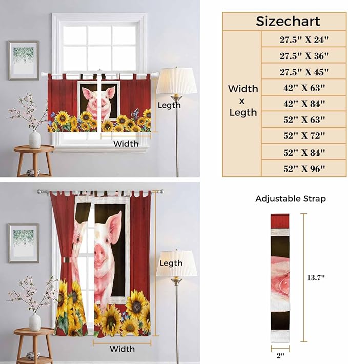Pigs Sunflowers Living Room Curtains 96 Inch Length, Window Curtains Tab Top - Image 8