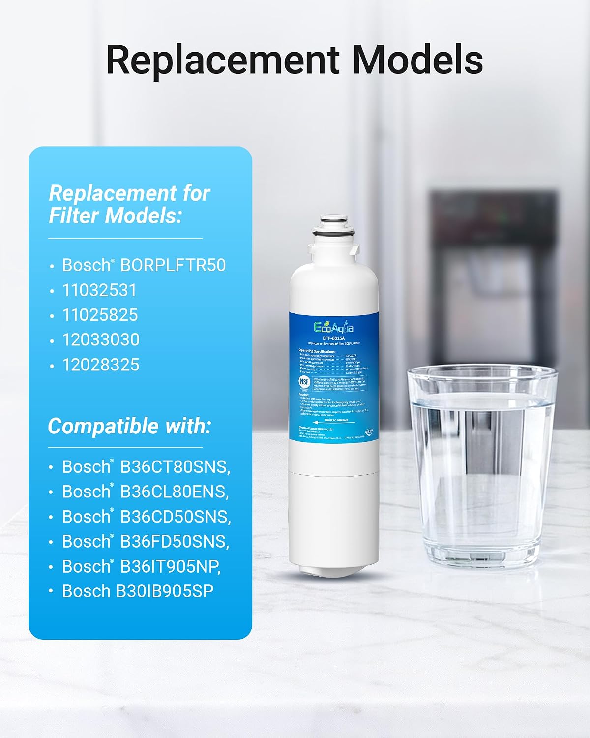 EcoAqua 11032531 Water Filter Replacement for Bosch® BORPLFTR50