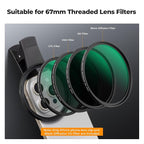 K&F CONCEPT 67mm Clip-on Black Diffusion 1/4 Phone Camera Lens Filter Kit - Image 4