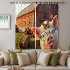 Farm Pig Living Room Curtains 96 Inch Length, Window Curtains Tab Top, - Image 3