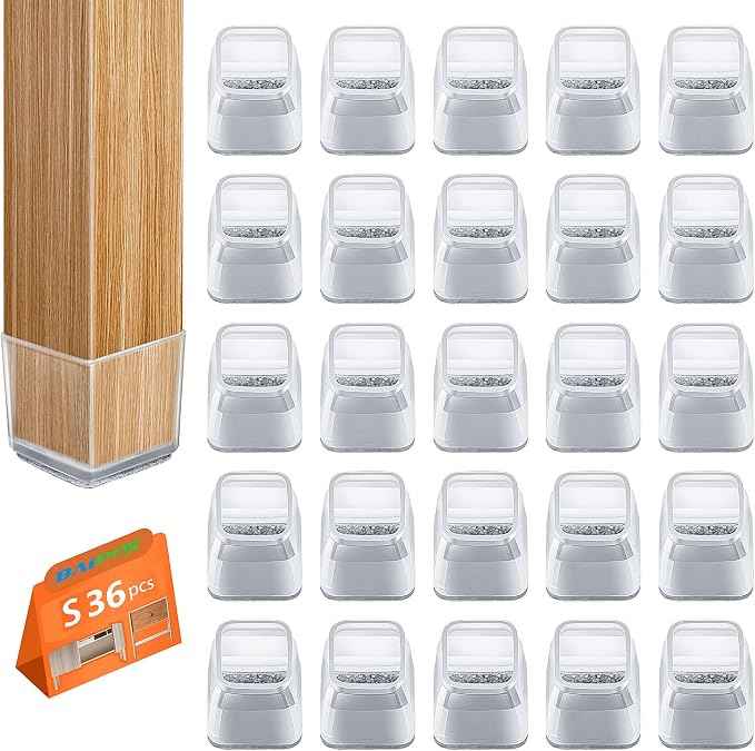 BAIPOK 36pcs Square Chair Leg Floor Protectors, Silicone Floor Protectors