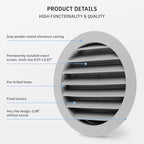 calimaero® WSGG 5" Inch Gray Round Metal Air Vent Grill Cover Flat Louver - Image 4