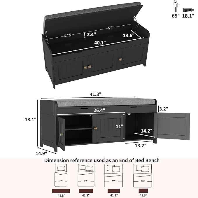 HOMEFORT 41.3" Shoe Bench with Lift Top Storage, Entryway Bench with Cushioned
