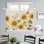 Farm Sunflowers Kitchen Curtains 45 Inch Length, Short Cafe Window Curtains Tab - Image 4