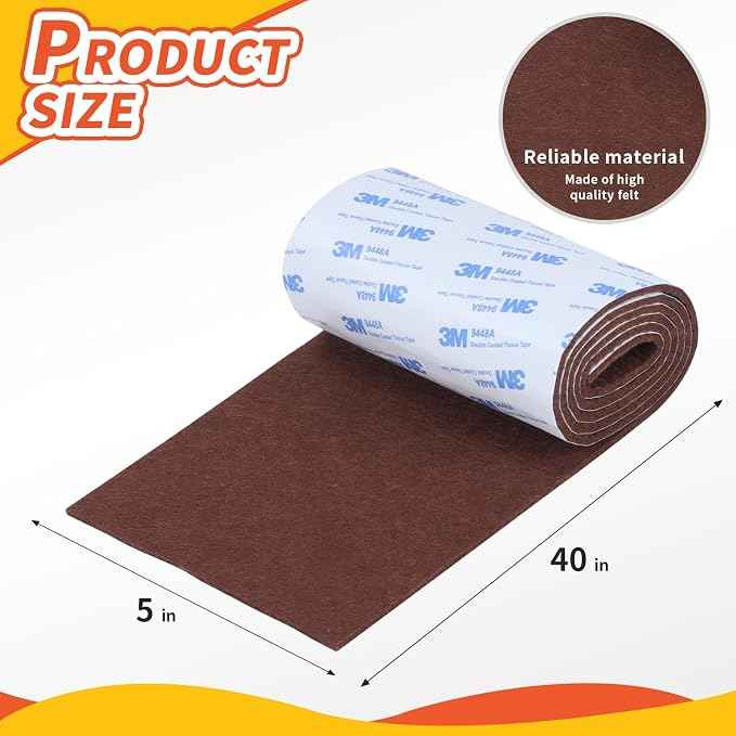 Felt Furniture Pads, Non Slip Self Adhesive Cuttable Felt Tape Brown Heavy Duty