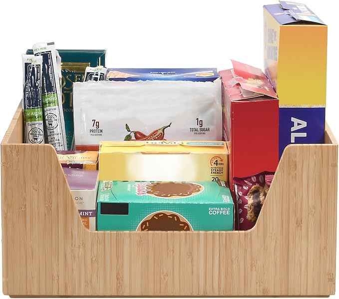 Bamboo Storage Box with Open Front Stackable Bin Organizer to use in kitchen