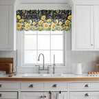 Summer Floral Sheer Valance Curtains, Watercolor Sunflower Eucalyptus Leaves - Image 2