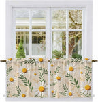 Spring Daisy Tier Curtains, Country Watercolor Flower Leaf Plant Light by Unknown