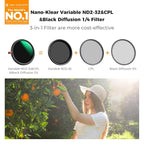 K&F CONCEPT 37mm Black Diffusion Mist Effect 1/4 & Variable ND2-32 & Circular - Image 2