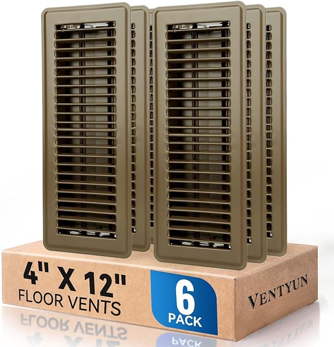 4" x 12" Floor Register Vent Covers 6-Pack, Walkable Powder-Coated Metal Vent by VENTYUN