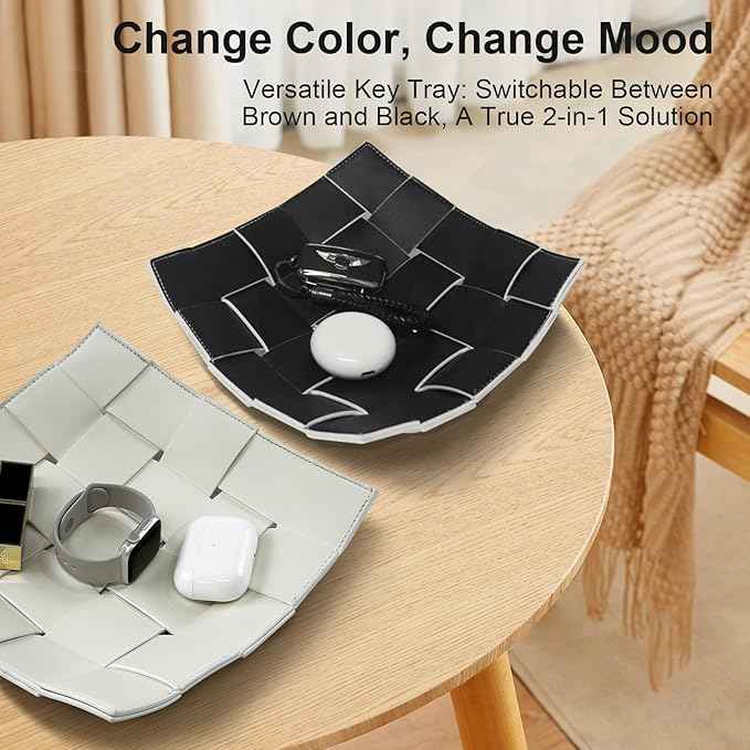 Valet Tray for Men and Women PU Leather Key Holder Bowl for Entryway Table