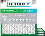 Filterbuy 24x24x1 Air Filter MERV 8 Essential Dust & Allergy Defense, by Filterbuy