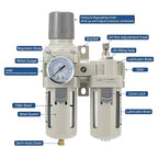 3/8" NPT Compressed Air Filter Regulator Lubricator Combination, Water/Oil Trap - Image 2