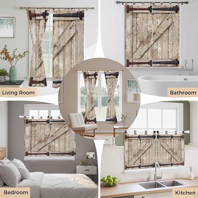 Farmhouse Wood Grain Kitchen Curtains 24 Inch Length, Small Window Curtains Tab - Image 7