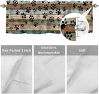 Dog Paws Valance Curtains for Kitchen, Teal Brown Wood Grain Privacy Rod Pocket - Image 9