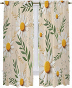 Spring Daisy Kitchen Curtains, Country Watercolor Flower Leaf Plant Light by Unknown