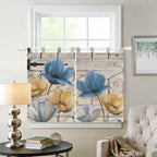 Blue Yellow Tulips Bedroom Curtains 63 Inch Length, Window Curtains Tab Top - Image 2