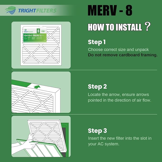 10x10x1 Air Filter 6 Pack, Durable MERV 8 Pleated Home HVAC AC Furnace Filters - Image 8