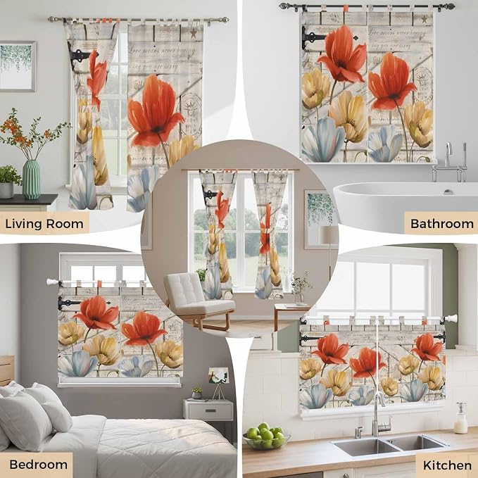 Retro Floral Living Room Curtains 96 Inch Length, Window Curtains Tab Top - Image 7