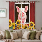 Pigs Sunflowers Living Room Curtains 96 Inch Length, Window Curtains Tab Top - Image 3