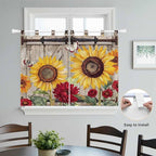Sunflowers Bedroom Curtains 63 Inch Length, Window Curtains Tab Top, Retro - Image 4