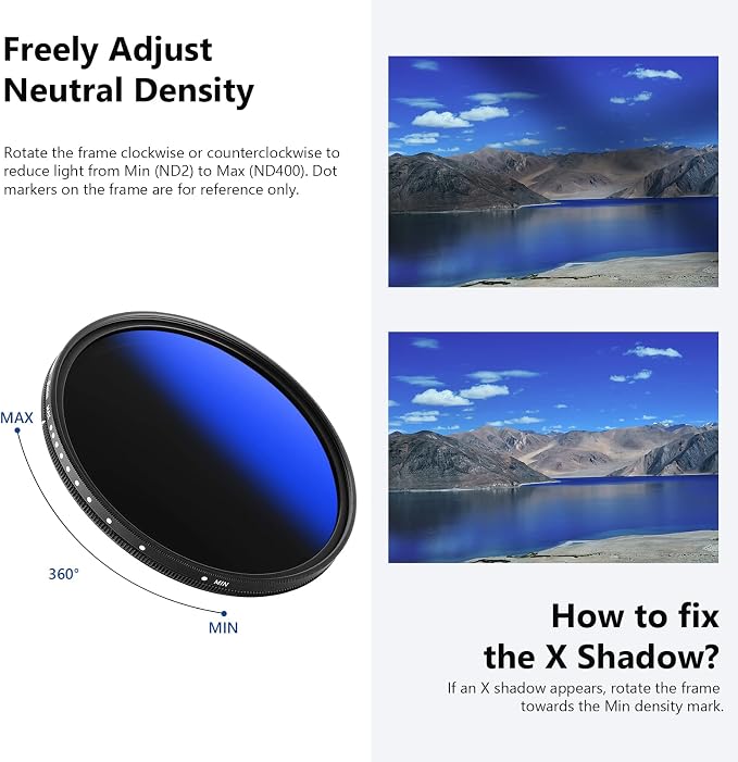 NEEWER 82mm Variable ND Filter ND2-ND400, Neutral Density Filter, Water and - Image 7