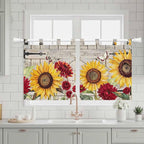 Red Yellow Sunflowers Kitchen Curtains 36 Inch Length, Small Window Curtains - Image 3