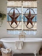 Vintage Western Star on Wood Grain Window Valance Curtains, Retro Wooden by IDOWMAT