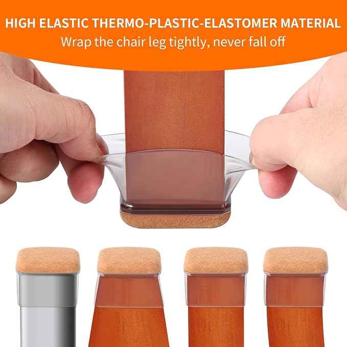 Ezprotekt 8 Pcs Rectangle Clear Silicone Chair Leg Floor Protectors, Rectangle