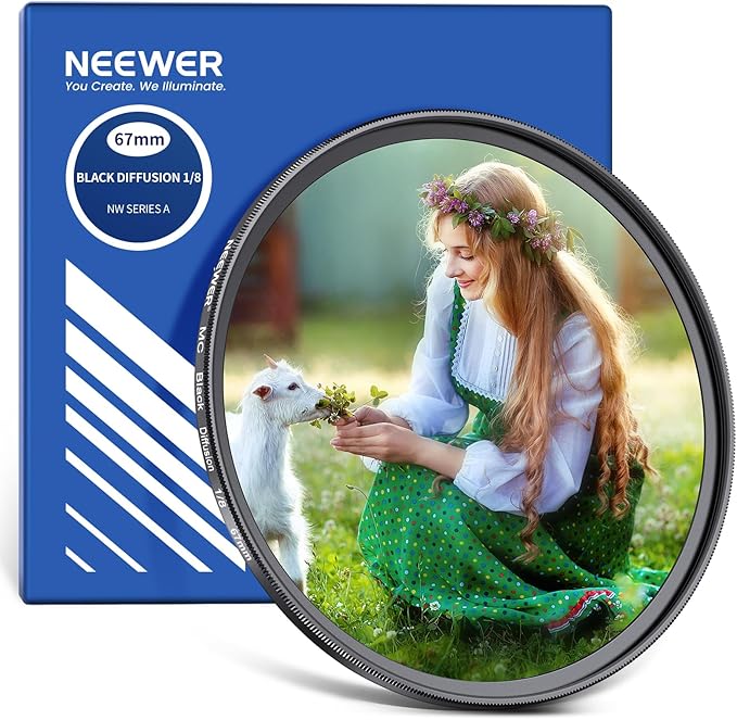 NEEWER 67mm Black Diffusion 1/8 Filter Soft Dreamy Cinematic Effect Filter by Neewer
