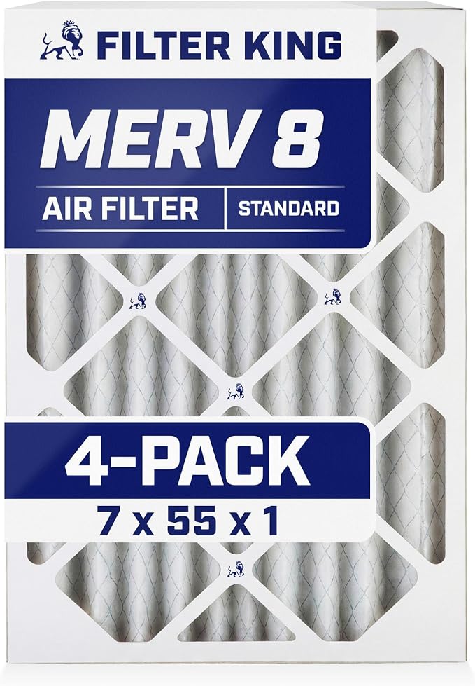 Filter King 7x55x1 Air Filter | 4-PACK | MERV 8 HVAC Pleated A/C Furnace by FilterKing