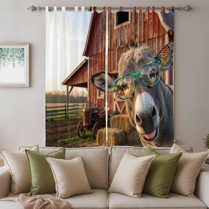 Farm Donkeys Living Room Curtains 96 Inch Length, Window Curtains Tab Top - Image 3