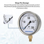 MEASUREMAN Glycerin Filled Plumbing Pressure Gauge 0-200psi Stainless Steel Case - Image 3