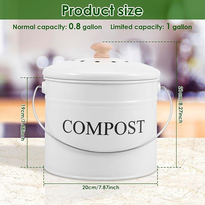 Kitchen Compost Bin 0.8 Gallon Metal Countertop Compost Bin - Image 3