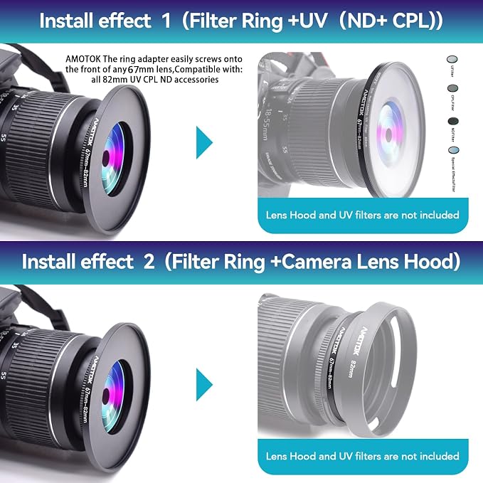 67mm Lens to 82mm Camera Lens Adapter, 67mm to 82mm Filter Step-up Ring Adapter - Image 6