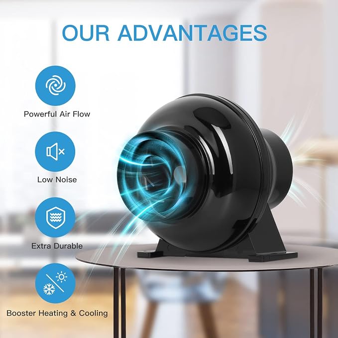 iPower 4 Inch 195 CFM Inline Fan, Air Carbon Filter and 8 Feet Ducting - Image 3