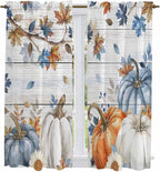 Thanksgiving Pumpkin Window Curtains 63 Inch Long 2 Panel Set, Rod Pocket - Image 2