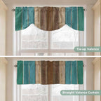 Teal Blue Brown Tie Up Valance Curtains - Image 5