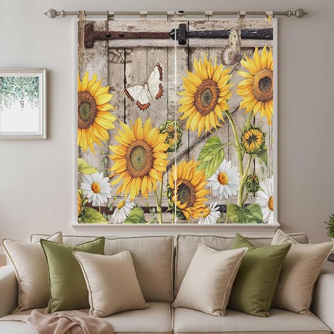 Farmhouse Sunflowers Bedroom Curtains 72 Inch Length, Window Curtains Tab Top - Image 9