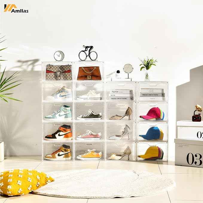 8 Pack Shoe Boxes Clear Plastic Stackable, Large Shoe Storage Organizer