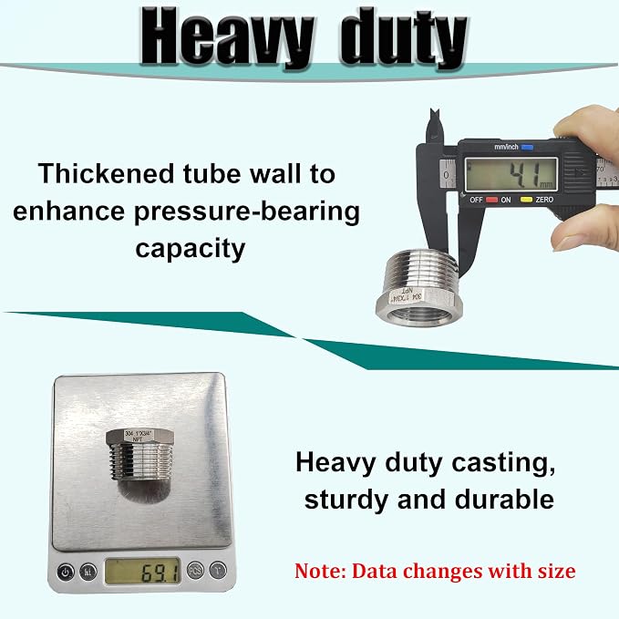 1/2" NPT Male to 1/4" NPT Female Hex Bushing Reducer, 304 Stainless Steel NPT - Image 4